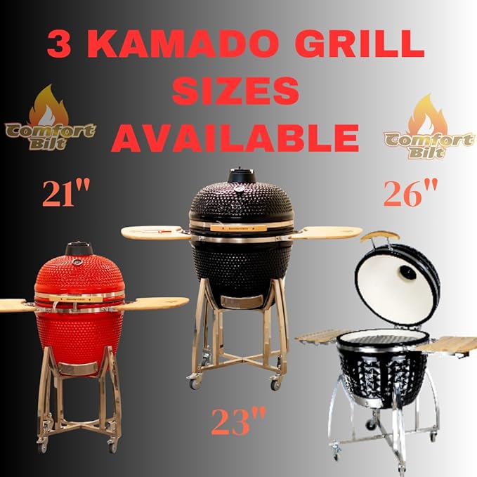 21 Kamado Grill COALS by Comfortbil Charcoal Ceramic Grill Smoker with Cart Side Shelves and 412 Cooking Square Inches in Red