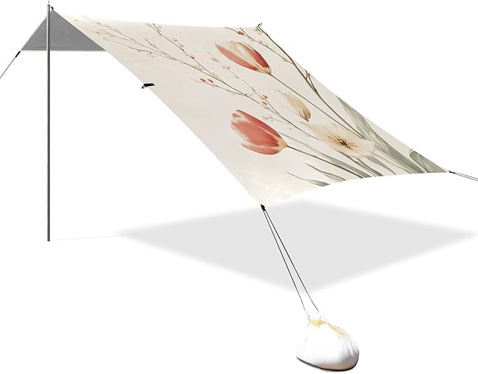 ALAZA Vintage Tulips Floral Beach Tent Sun Shelter Portable Canopy Sunshade for Outdoor Camping Picnics Backyard Fun 10x9 ft