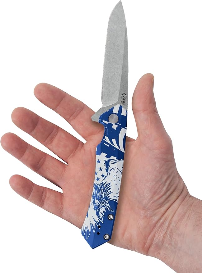Case XX Pocket Knife EAGLE &amp FLAG BLUE ANODIZED ALUMINUM KINZUA Item #10780 - KINZUA S35VN - Length Closed: 4 3/4Inches