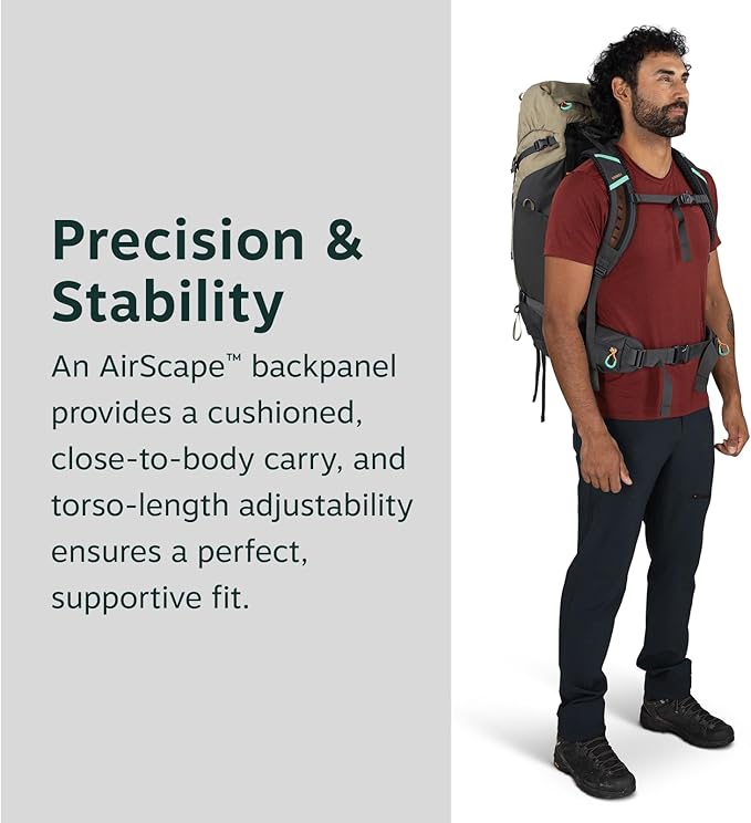 Osprey Kestrel LT 45L Men's Backpacking Backpack - Lightweight Hiking &amp Camping Bag with Waterproof Raincover Moss Green