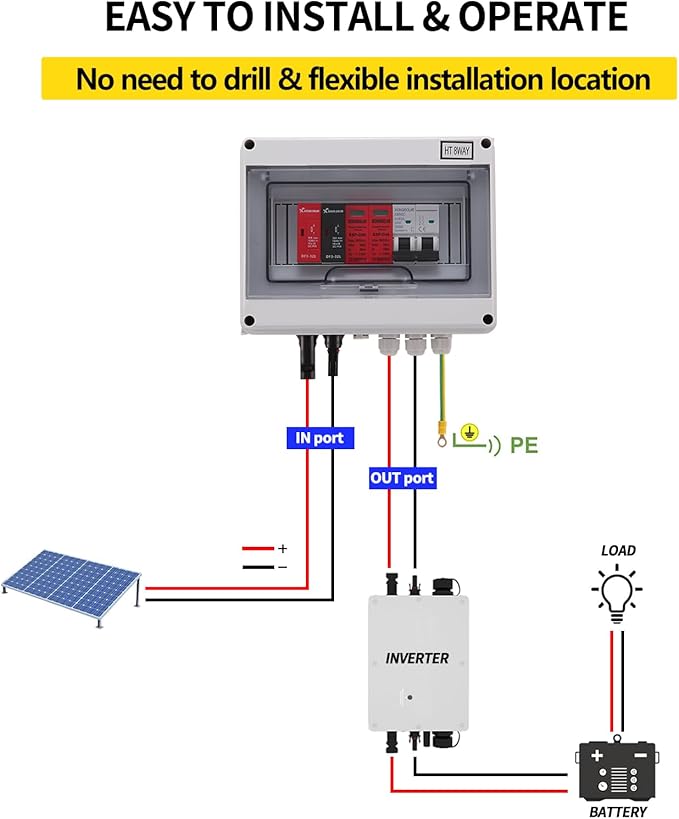 VOU 600V Solar DC PV Combiner Box for Solar Panel1 String with Lightning Arrester Connector for On/Off Grid Solar Panel System1 Input 1 Out 15A Rated Current Fuse63A Circuit BreakerWaterproof