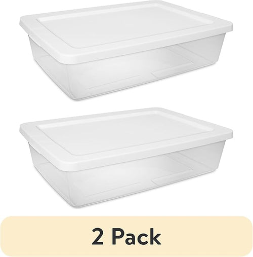 (2 pack) Small Storage Bin 28 Quart Clear Plastic Storage Container with Snap-On Lid White