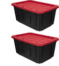 27 Gal Industrial TotePack of 2 red Plastic storage bins with lids for Garage Basement or OutdoorHeavy Duty storage TotesBlack with Red LidStackable &amp Nestable