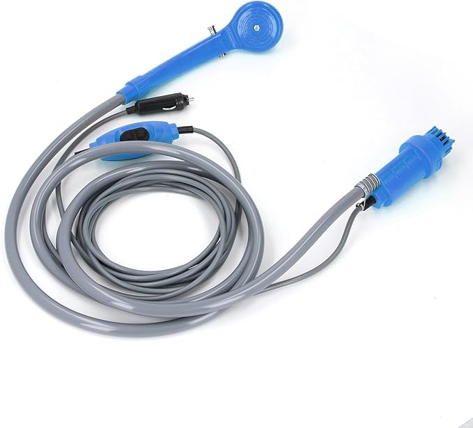 JTLB Adjustable Water Camping Shower Kit Portable Outdoor Camping Shower System with Suction Cup and Hooks for Car Washing Travel (Blue)