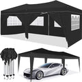 KEIKI 10'x20' Folding Canopy with 6 Removable Sidewalls Outdoor Event Shelter Gazebo Portable Tents for Parties Carport Camping Garden Patio Black
