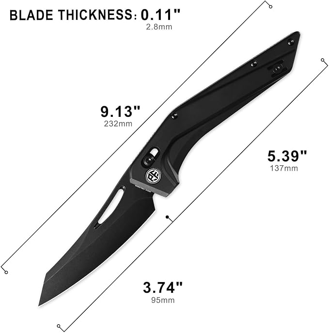 Petrified fish PFP15 Frigate Folding Knife3.82 CPM S35VN Steel Black Stonewashed Blade Aluminium Handle Pocket Knife for Camping Outdoor (Black Aluminum &amp Black Finished)