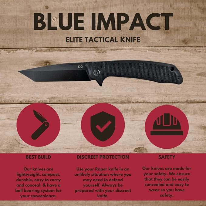 ABKT Tac Blue Shield Tanto Fixed-Blade Knife with Pocket Clip and Textured Handle