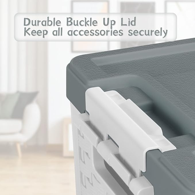 TOPCJ Foldable Storage Bins with LidsCloset OrganizerStackable Plastic Storage Containers with Secure Latching BucklesPerfect Organization for Homehome Office(Grey)