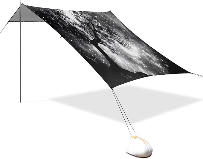 Forest Black Galaxy Beach Tent Sun Shelter Set UPF50+ UV Protection 10.5 x 9.19 FT Camping Shade Canopy with Sandbags Sand Anchors Carrying Bag and Others
