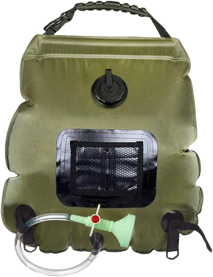 DECHOUS Portable Solar Shower Bag Outdoor Camping Water Storage with Shower Nozzle for Hiking Beach Swimming and Traveling Olive Green