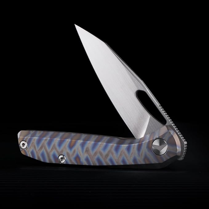 Folding Pocket Knife 3.23 S90V Blade EDC Knife with Titanium Handle Small Pocket Knife with Clip and Frame Lock Sharp Camping Hiking Hunting Survival Knives for Men（Colourful）