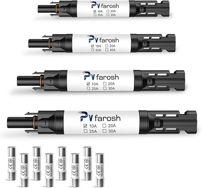 10A Solar Fuse Connector IP68 Waterproof 1000V in-line Fuse Holder 10A Male and Female Connector Waterproof in-Line Fuse Holder (Contains 8 fuses + 4 Solar Fuse Holders)