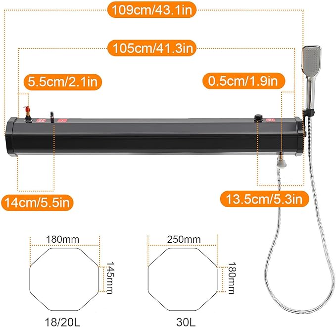 Roof Rack Mount Road Shower Pressurized Water TankRoof Rack Shower for Camping Pressurized Water Tankfor Camping Off-Road Beach Travel 30L/7.93Gal