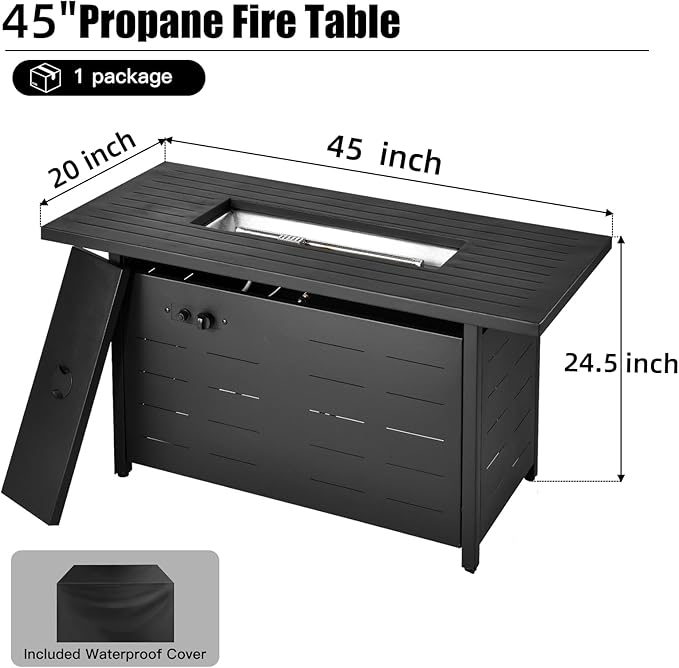 45 inch Propane Fire Pit Table50000 BTU Gas Fire Pits Table with Lid &amp Lava Rock &amp Waterproof Cover Outdoor Propane Firepit for Dining or Party Outside Patio Garden Yard