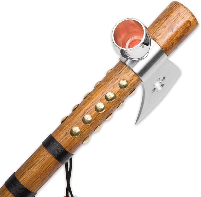 Wuu Jau Co L-111 Native American Peace Pipe Tomahawk Axe 18 Silver