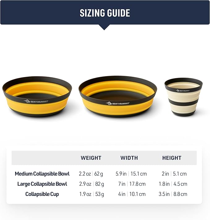 Sea to Summit Frontier Ultralight Collapsible Dinnerware Set 1-Person (Medium Bowl Large Bowl Cup)