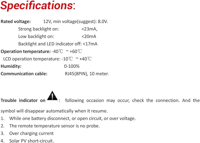 EPEVER MT-1 Remote Meter with LCD Display for Duo Battery Solar Panel Charge Controller
