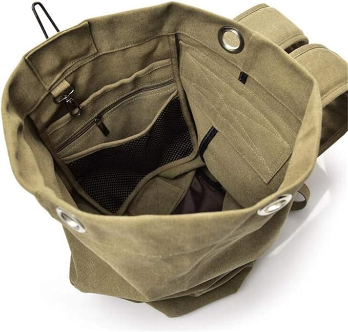 Military Duffel Bag Top Load Double Strap Canvas Backpack Army Travel (upgrade khaki small)