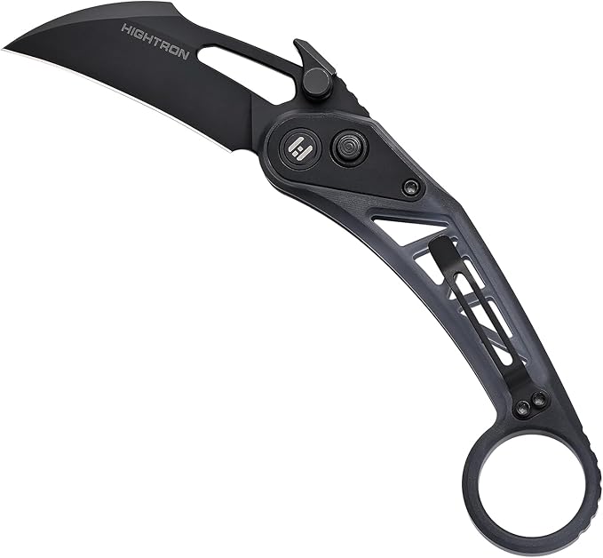 Hightron-Darkclaw Karambit Pocket Knife 3.94'' - Bohler M390 Blade with Integral Black Transparent Acrylic Handle- Button Lock - Pocket Quick Opening Hook- Knife Collector`s Gift