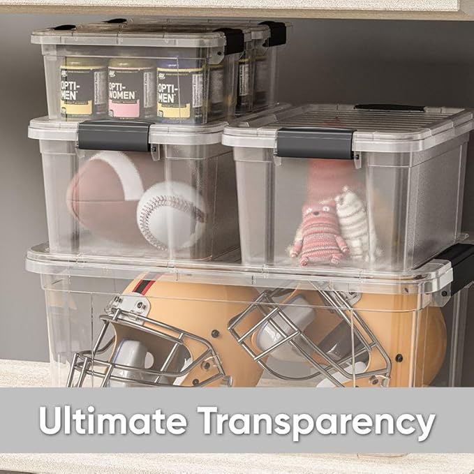 Superio Clear Storage Boxes with Lid 2 Pack Plastic Container Bins for Organizing Stackable Crates BPA Free Non Toxic Odor Free Organizers for Home Office School and Dorm (36 and 49 Qt)