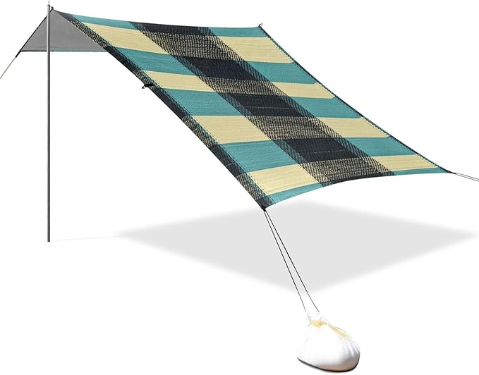 Paleturquoise Buffalo Plaid Check Tartan Scotland Foldable Beach Tent UPF50+ Protection Easy Setup Large Portable Sun Shelter with Carrying Bag for Backyard and Camping