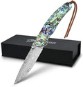 NedFoss Pocket Knife Damascus Pocket Knife with Abalone Shell Handle Handmade Forged Damascus Steel Folding Knife with Gift Box Excellent Gifts for Men Women (A-Polar Bear)