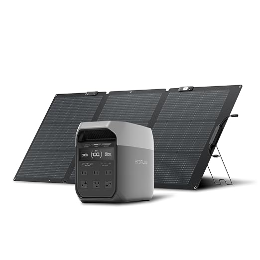 EF ECOFLOW Solar Generator Delta 3 with 160W Solar Panel 1024Wh Portable Power Station LFP Battery 1800W AC/100W USB-C Output Full Charge in 56 Min for Home Backup Power Camping &amp RVs