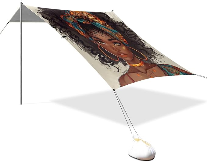 ALAZA Beautiful African Female Beach Tent Sun Shelter Portable Canopy Sunshade for Outdoor Camping Picnics Backyard Fun 10x9 ft