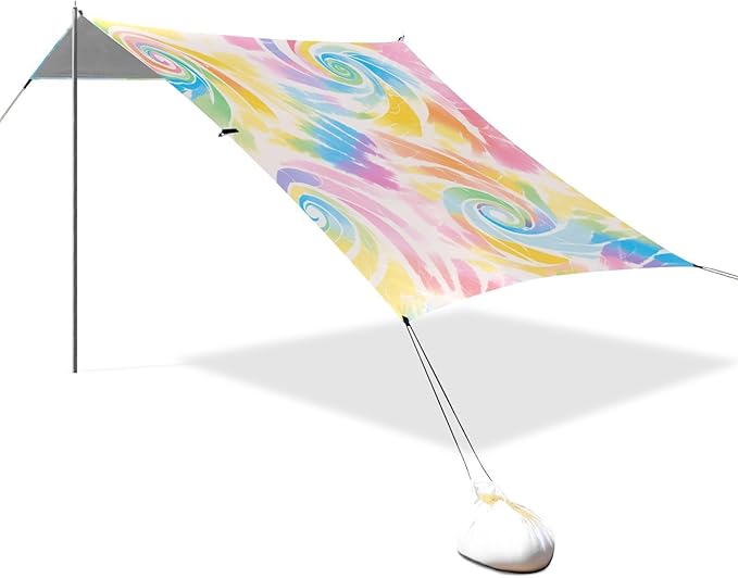 Lightgrey Tie-dye Background Vibrant Colors and Swirling Patterns Tie-dye Pattern Beach Tent UPF50+ Protection Water-Resistant Sun Shelter with Sturdy Poles Sandbags and Shovel for Camping