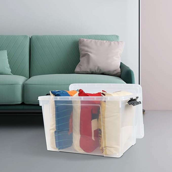 4-Pack 50 L Clear Plastic Storage Bin Large Clear Latch Box with Wheels