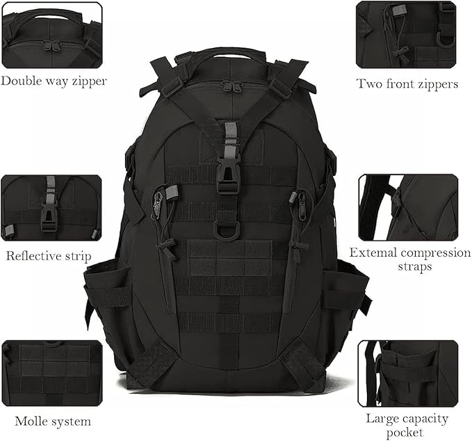QT&ampQY 35L Military Tactical Backpack Large Army Rucksack Molle Bug Out Bag Assault Pack Outdoor Camping Hunting Laptop Daypack