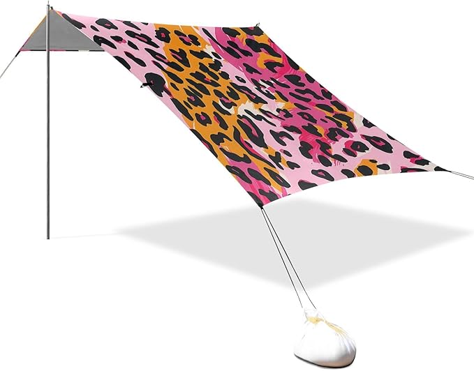 ALAZA Pink Yelliw Leopard Animal Print Beach Tent Sun Shelter Portable Canopy Sunshade for Outdoor Camping Picnics Backyard Fun 10x9 ft