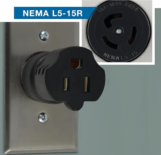 Conntek 30120 UNO Locking Plug NEMA L5-15P to NEMA 5-15R 125-Volt Adapter Black 1PCS/PK