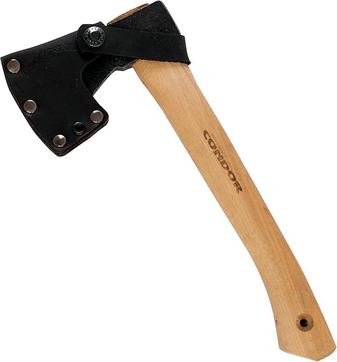 Condor Tool &amp Knife Greenland Hatchet | Solid Hatchet Axe with Handcrafted Welted Leather Sheath | 1060 High Carbon Steel Throwing Axe with a Burnt American Hickory Handle | 5.9in Blade | 32.1oz