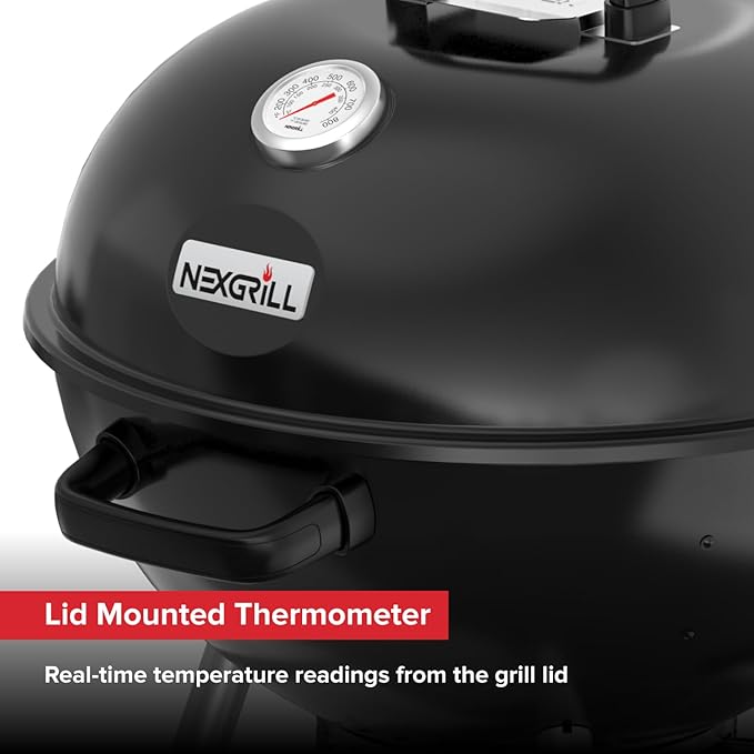 Nexgrill Premium 22.5 Charcoal Barbecue Grill with Adjustable Air Vent Built-In Temperature Gauge 362 SQ In Grate Storage Rack Portable Kettle Grill for Camping Picnics and More - 810-0178