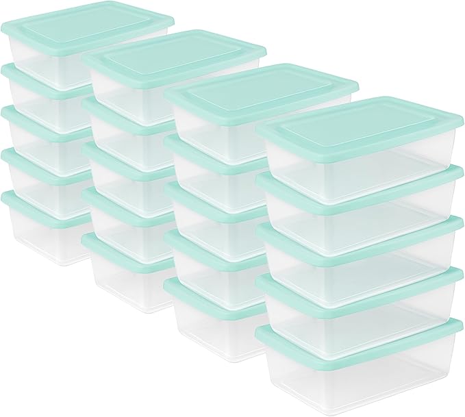 Sterilite 36 Pack Storage Boxes Clear Plastic Stackable Containers Lightweight Home Organizers with Snap Lids 12 Quart Mindful Mint