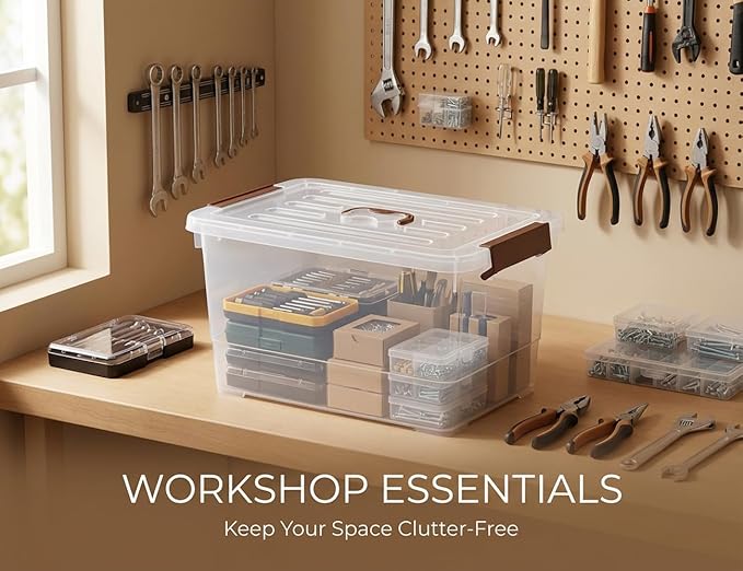 17 Quart Clear Storage Bins with Lids 6-Pack Stackable Plastic Organizer Box with Secure Latches &amp Handles