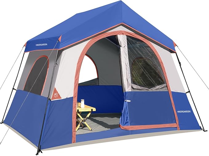 HIKERGARDEN 6-8 Person Camping Tent - Portable Family Cabin Tent for Camp Windproof Fabric Camp Tent Outdoor for Hiking Backpacking Traveling