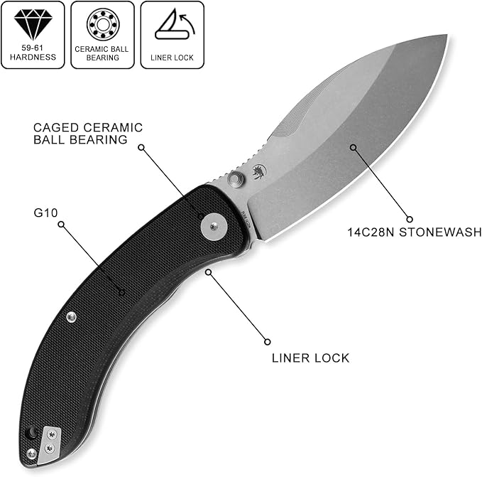Petrified fish PFB06 Zonda Folding Knife3.74 14C28N Steel Stonewashed Blade G10 Handle Folding Pocket Knife for EDC Camping Outdoor (Black Stonewashed)