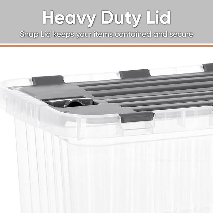 Superio Storage Bins with Lids 10.5 Quart (6 Pack) Clear Boxes for Organizing Stackable Plastic Containers- Grey Lid BPA Free Non-Toxic Odor Free Organizer for Home Office Dorm