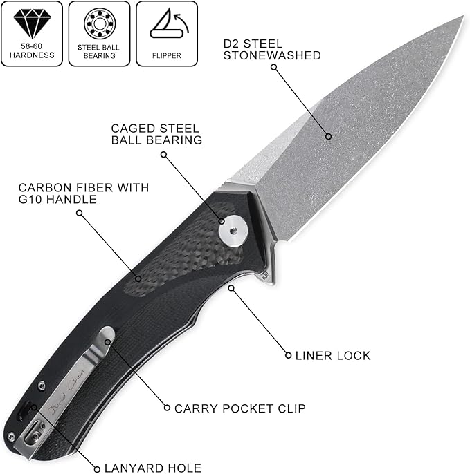 Petrified fish PF838 3.74 D2 steel folding knife outdoor tactical pocket knives G10 handle camping hunting Cutter EDC tool (White Stonewash White Stonewash)
