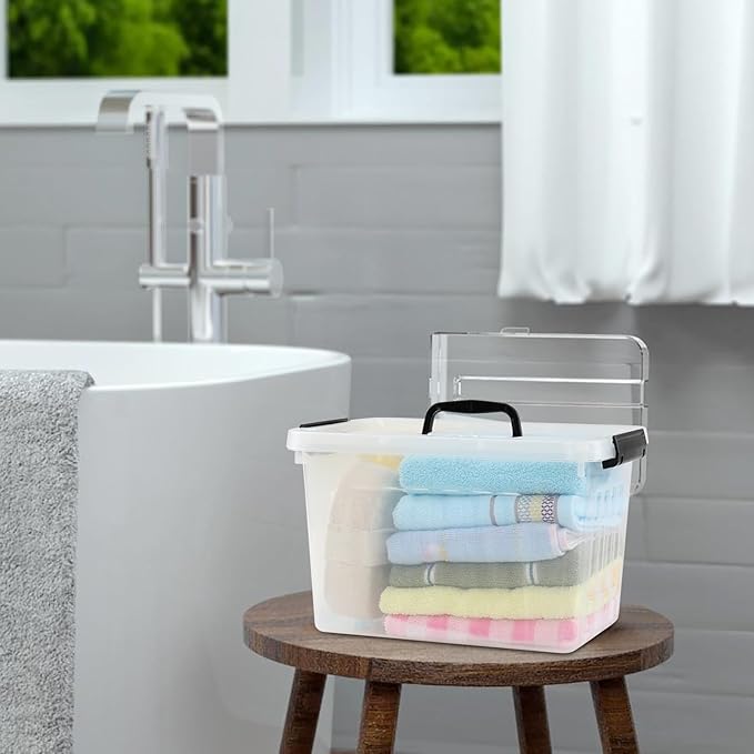 12 Quart Plastic Storage Box with Handle 6 Pack Clear Latching Container Bin