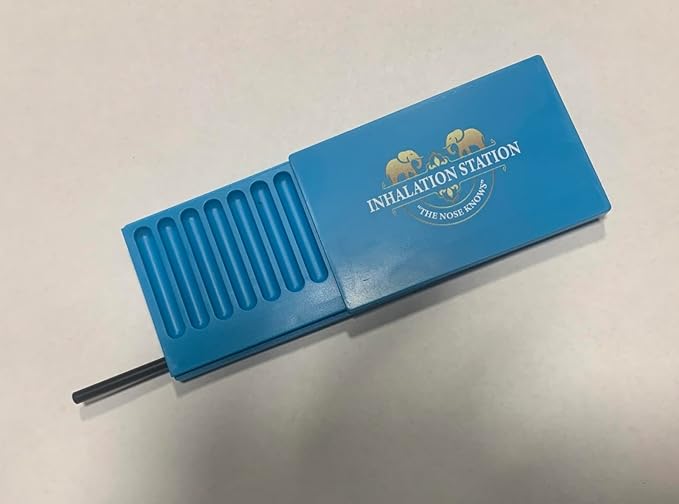 Inhalation Station Turquoise Blue 7 Slot Snuff Storage Box w/Built in Slim 3 Metal Straw Portable Travel Case