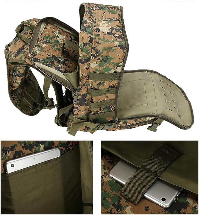 Outdoor Tactical Backpack Military Molle Bag Hiking Daypacks for Camping Trekking Hunting Traveling Motorcycle (Mud Color)