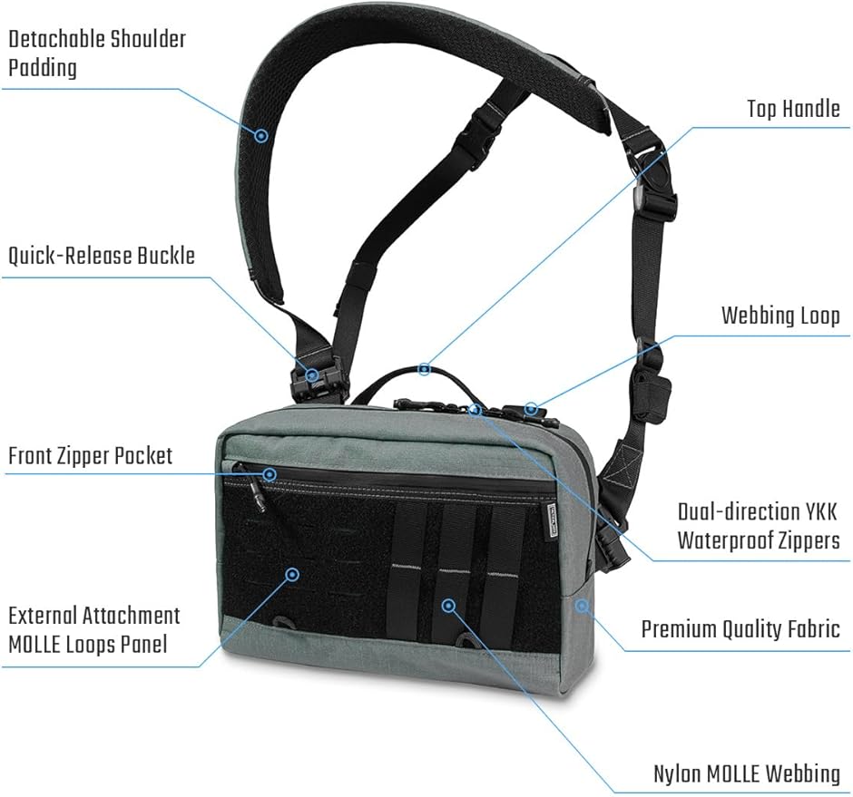 TACTICAL_GEEK L3 Pro EDC Crossbody Bag Chest Bag with Adjustable StrapDaily Carry Sling Pack Large Capacity Daypack Organizer for Camera Drones（T500 Grey）