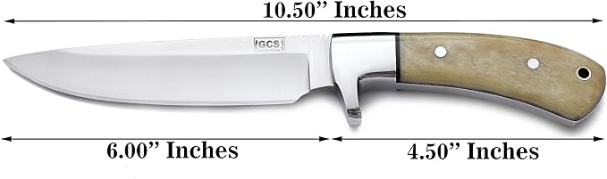 GCS Handmade Camel Bone Handle D2 Tool Steel Tactical Hunting Knife with leather sheath Full tang blade designed for Hunting &amp EDC GCS 141