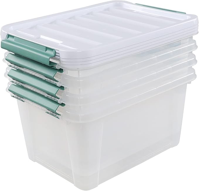 4-Pack Latching Box Storage Bins with Lids Clear Plastic 20 Quart Heavy-Duty Organizing Containers for Closet Bathroom and Office