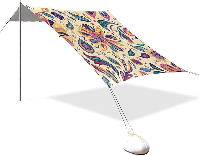 ALAZA Colorful Indian Tribal Beautiful Floral Beach Tent Sun Shelter Portable Canopy Sunshade for Outdoor Camping Picnics Backyard Fun 10x9 ft