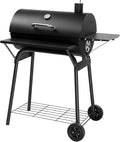 Outvita Barrel Charcoal Grill with Warming Rack Outdoor BBQ Grill with Side Front Table with Nearly 564 Sq.In. Cooking Grid Area for Backyard Patio Picnic Parties Camping Black