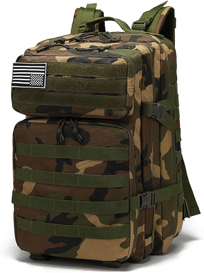 Men and Women 45L Outdoor Camouflage Backpack Capacity Hiking and Camping Bag Multi-functional Storage 3D Backpacks (Jungle Camouflage_2 45L)